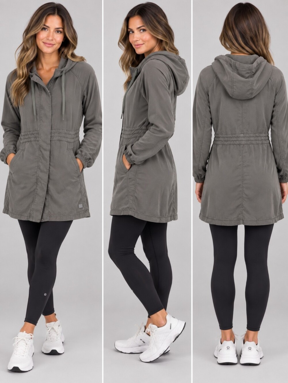 Lululemon Women’s Size 4 Sage Gray Hooded Long Jacket Utility Anorak Cinch Waist
